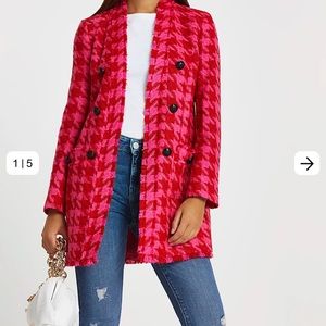 RIVER ISLAND PINK DOGTOOTH DOUBLE BREASTED BLAZER